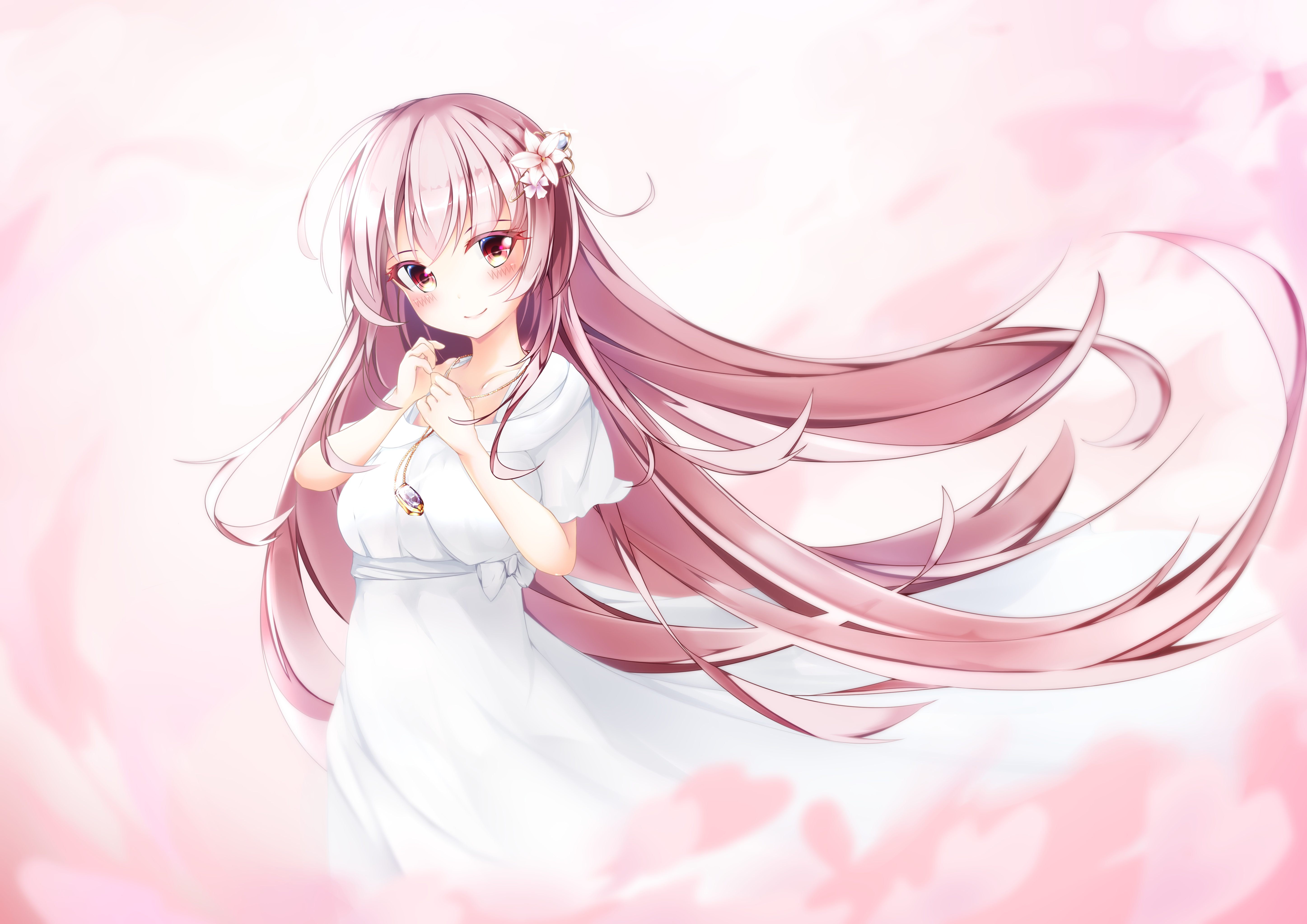 Anime Girl Pink Hair White Eyes - HD Wallpaper 