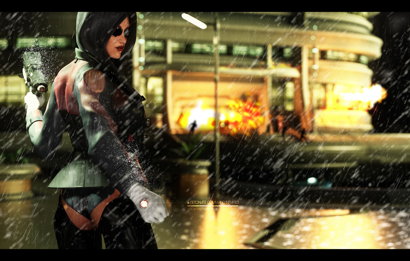 Photo Wallpaper Ass, Night, Fiction, Rain, Street, - Deus Ex Human Revolution Screensavers - HD Wallpaper 