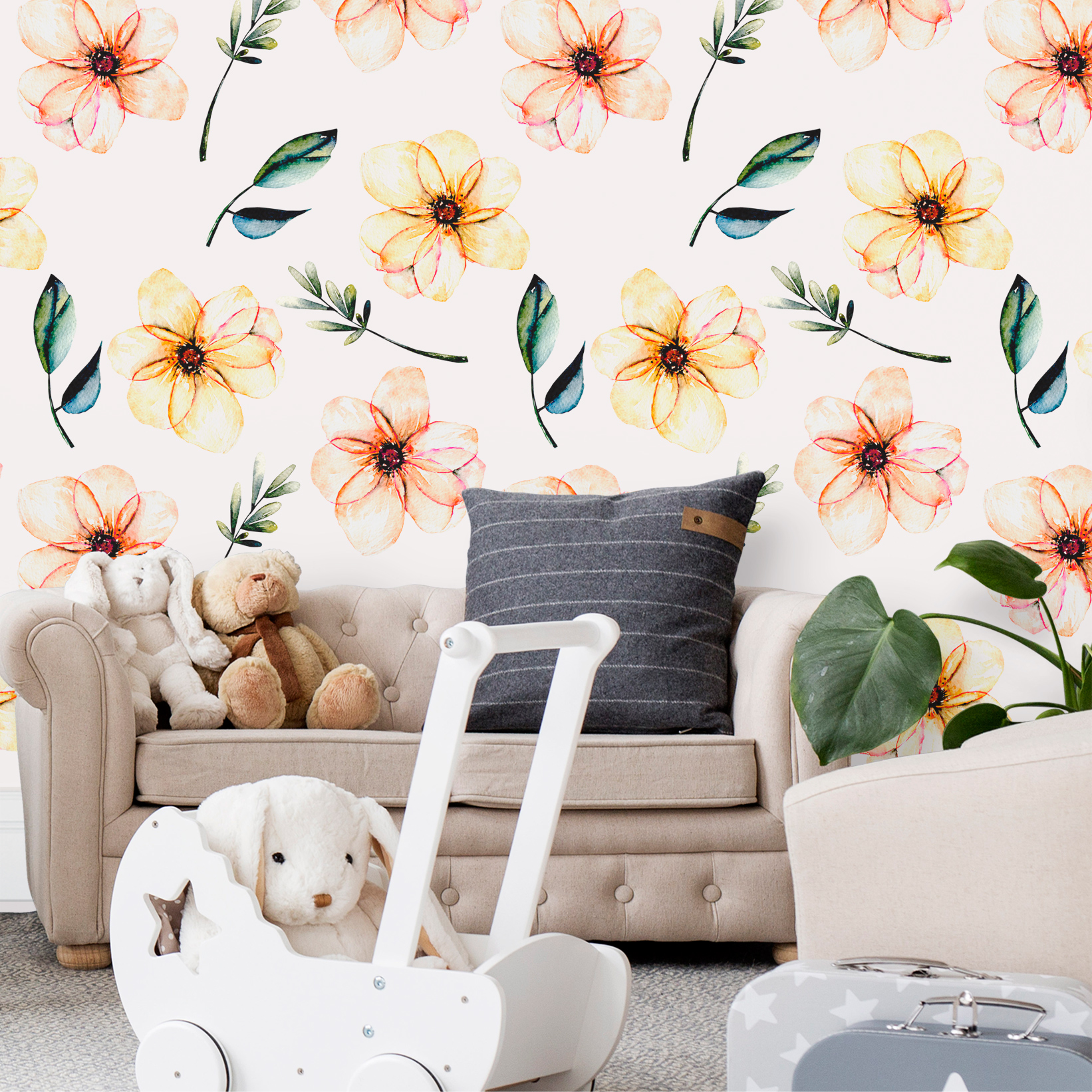 Baby Nursery Watercolor Flower Wallpaper - Flower Wallpaper For Room Basic - HD Wallpaper 