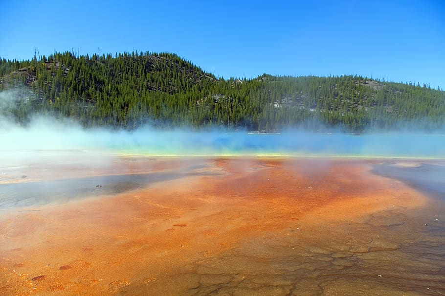 Vapors Above Grand Prismatic Spring, Color, Yellowstone, - Geyser - HD Wallpaper 
