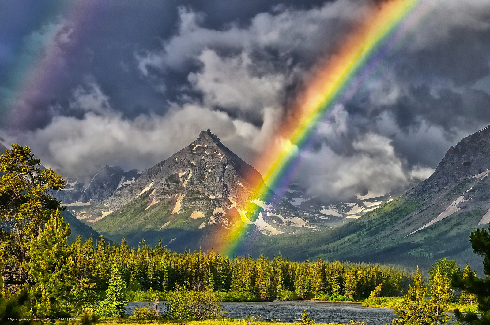 Download Wallpaper Painted Teepee Peak, Mountains, - Mountain And Rainbows - HD Wallpaper 