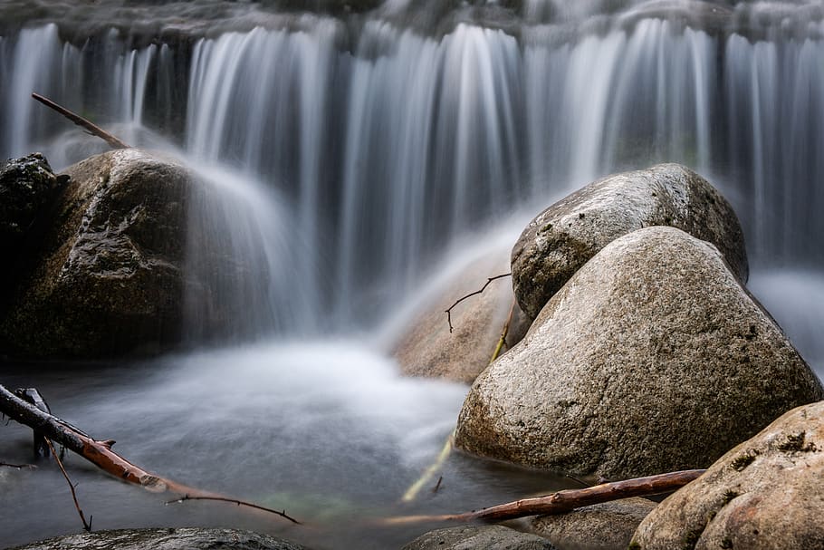 Waterfall, Rock, Stones, River, Mood, Romantic, Scenics - Stones In River - HD Wallpaper 
