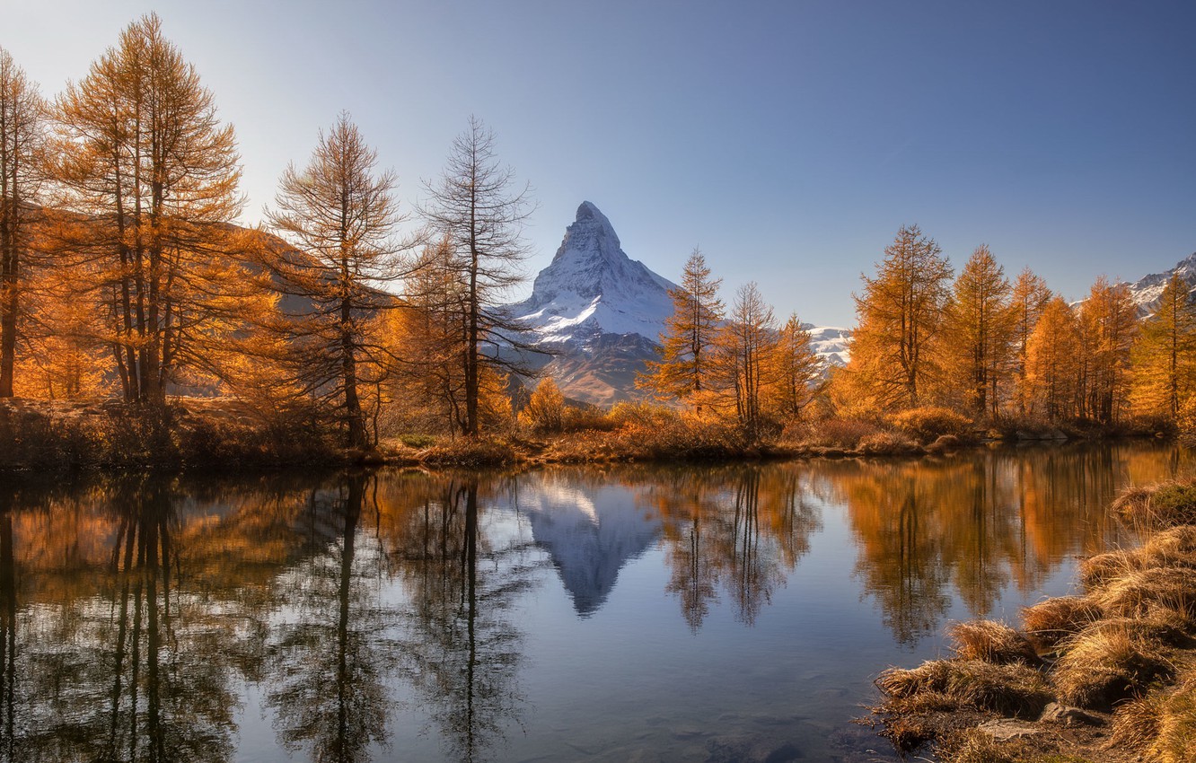 Photo Wallpaper Switzerland, Autumn, Mountains, Lake, - Reflection - HD Wallpaper 