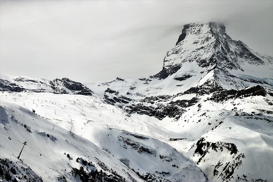 Aerial View Of Snow Covered Mountain, The Alps, Zermatt, - Matterhorn - HD Wallpaper 