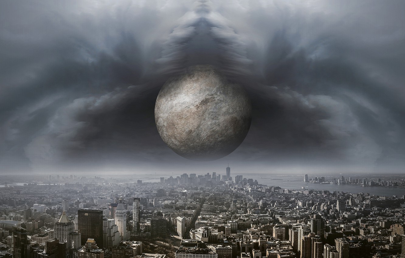 Photo Wallpaper Clouds, The City, Apocalypse, Planet, - Moon Mysterie - HD Wallpaper 