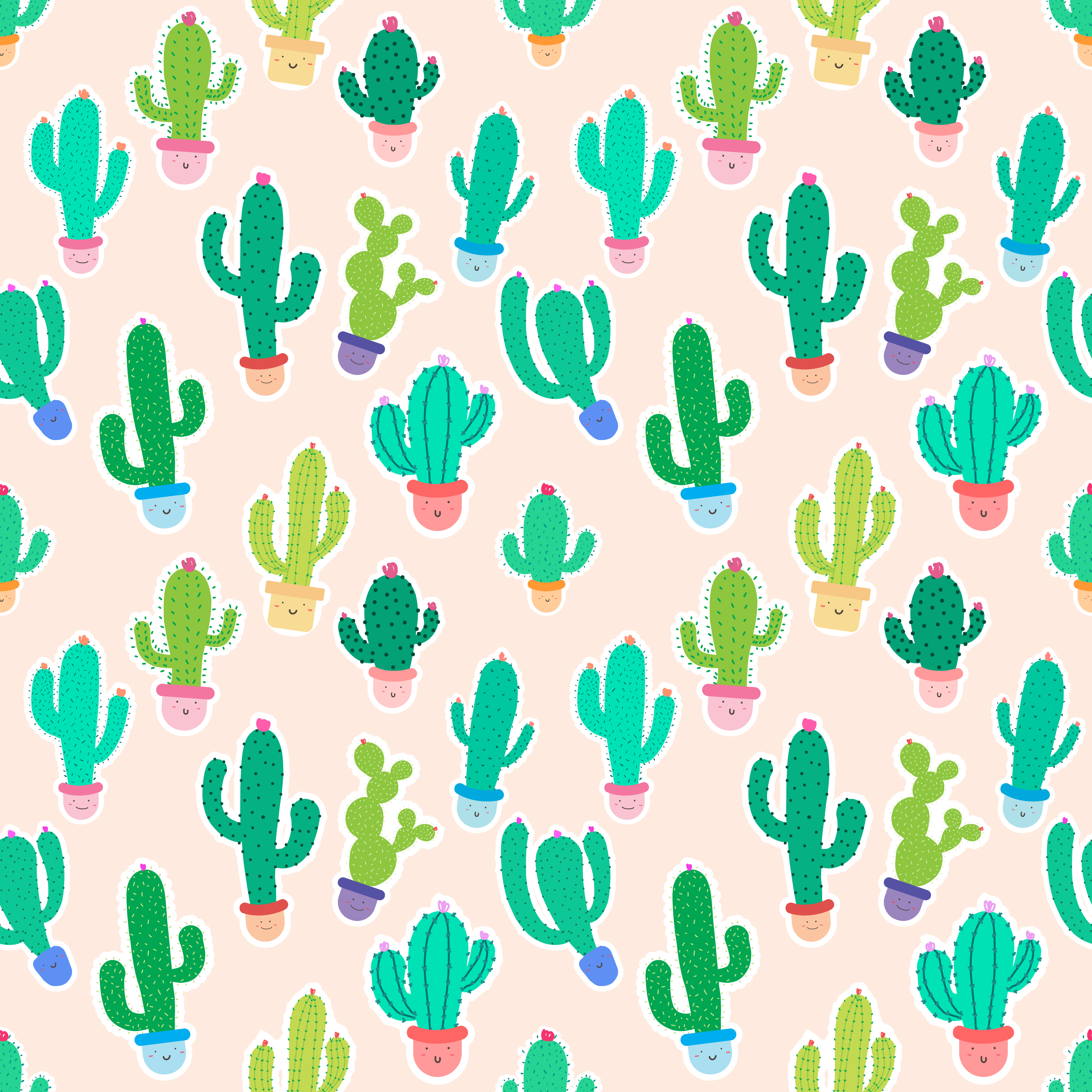 Cute Potted Cacti On Pink Seamless Pattern Background - Cute Cactus Backgrounds - HD Wallpaper 