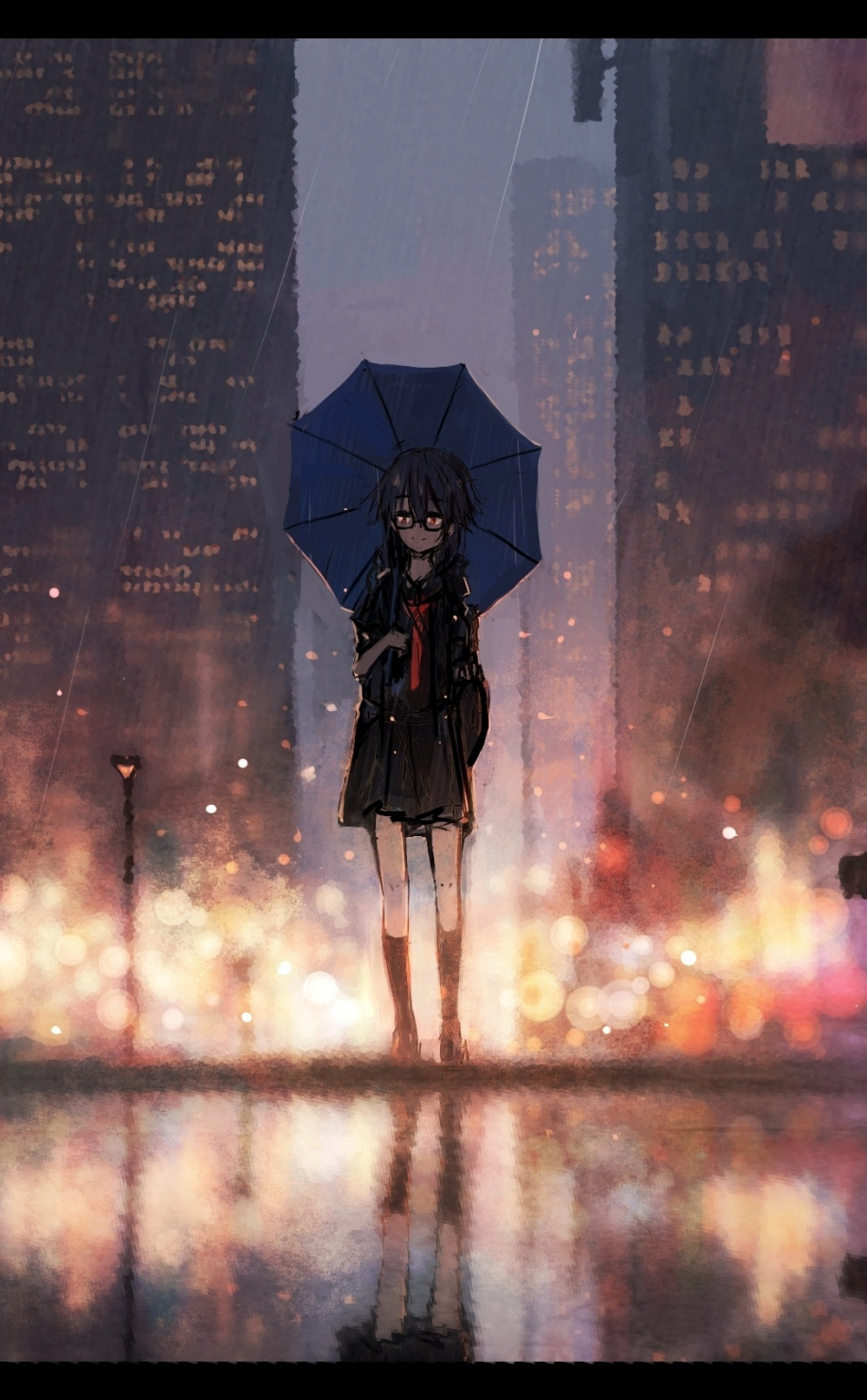 Girl, Anime, Outdoor, Rain, Cityscape, Original, Wallpaper - Anime Rain Iphone Background - HD Wallpaper 