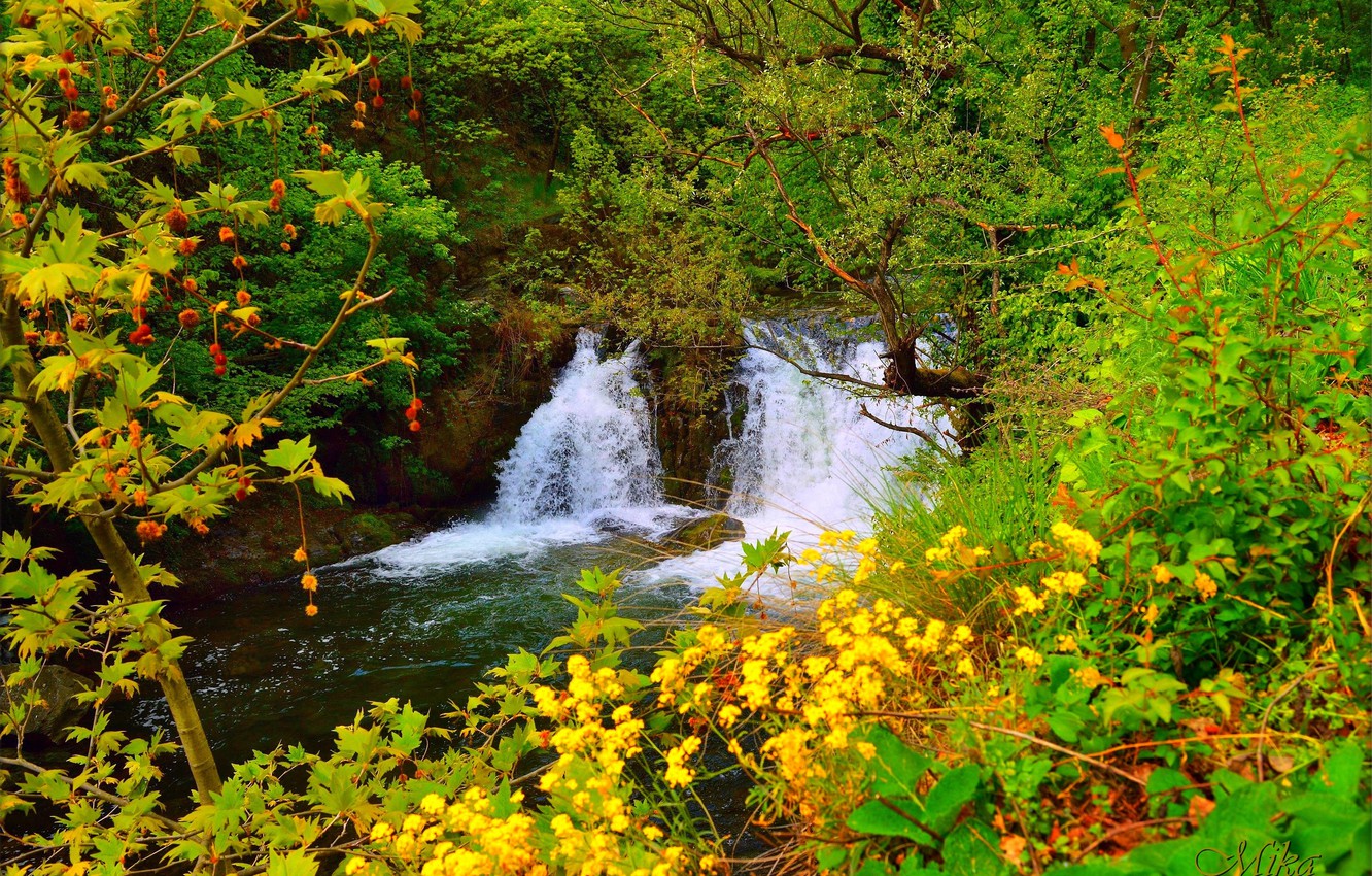 Photo Wallpaper Spring, Waterfall, Spring, Waterfall - Waterfall - HD Wallpaper 