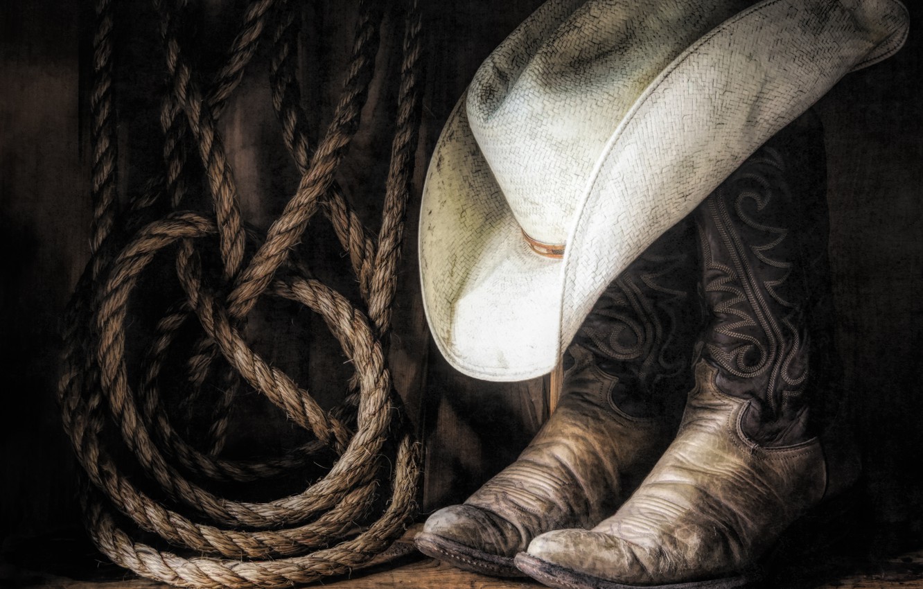 Photo Wallpaper Hat, Boots, Rope, Cowboy - Boots Rope And Hat - HD Wallpaper 