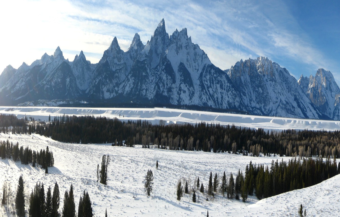 Photo Wallpaper Winter, The Sky, Clouds, Snow, Trees, - Grand Teton Snow - HD Wallpaper 