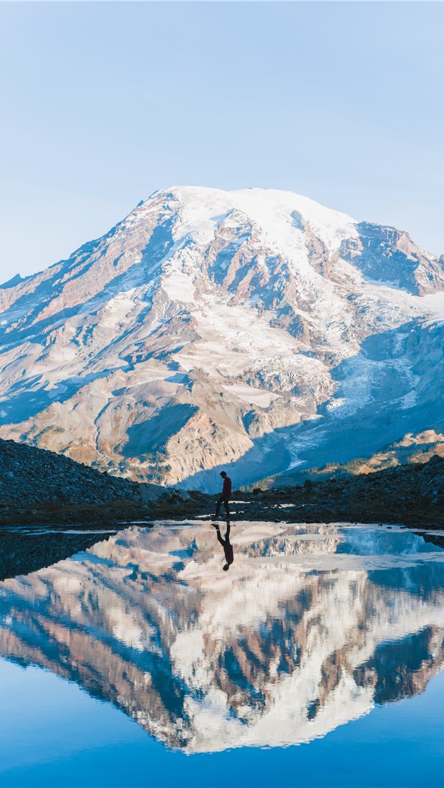 Man Walking Near Glacier Mountain During Day Iphone - Unsplash Mountain David - HD Wallpaper 