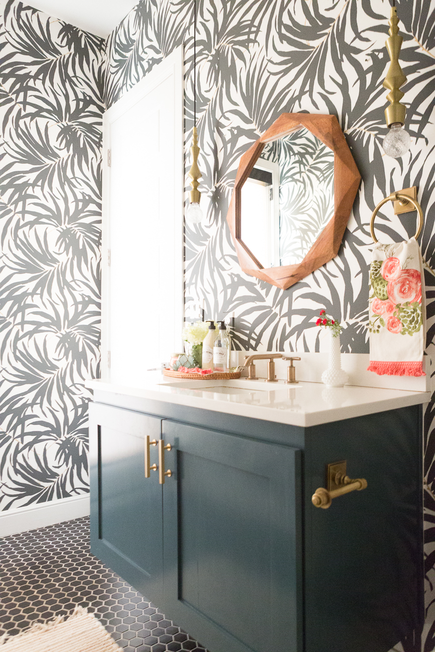 Pool Bathroom Reveal - World Market Hexagon Mirror - HD Wallpaper 