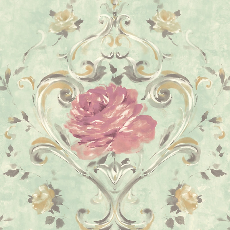Wmamf140503 Amy, Turquoise By Scalamandre Wallpape - Gold Floral Wallpaper Pink - HD Wallpaper 