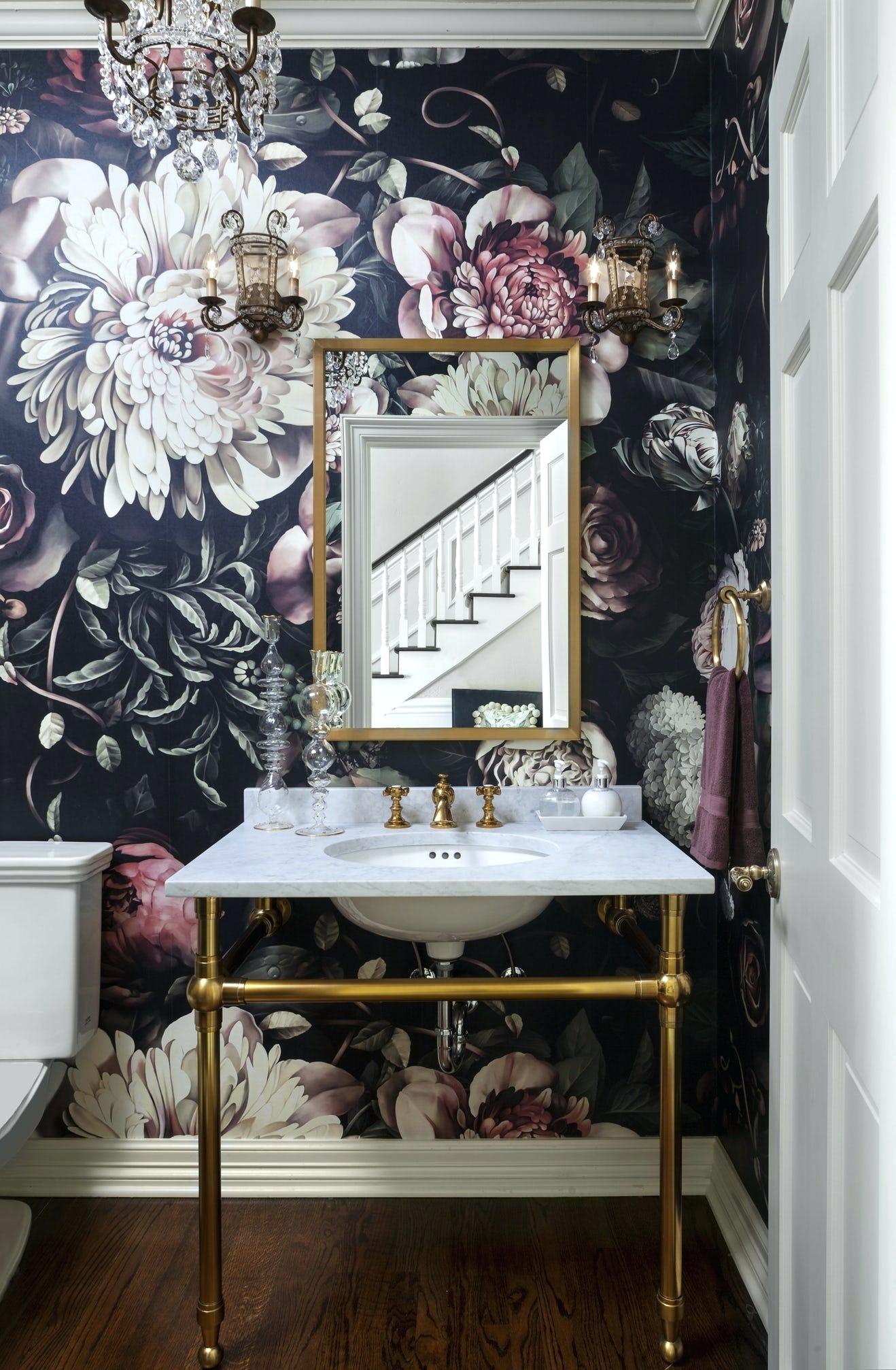 Wallpaper Ideas For Powder Room Stunning Powder Room - Powder Room - HD Wallpaper 
