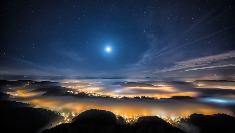Switzerland, Zurich, The Swiss Confederation Desktop - High Resolution Night Sky City - HD Wallpaper 