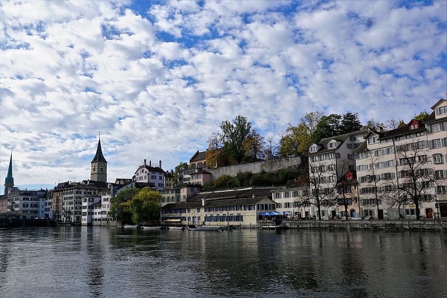 Zurich, City, Switzerland, Homes, Churches, River, - Limmat - HD Wallpaper 