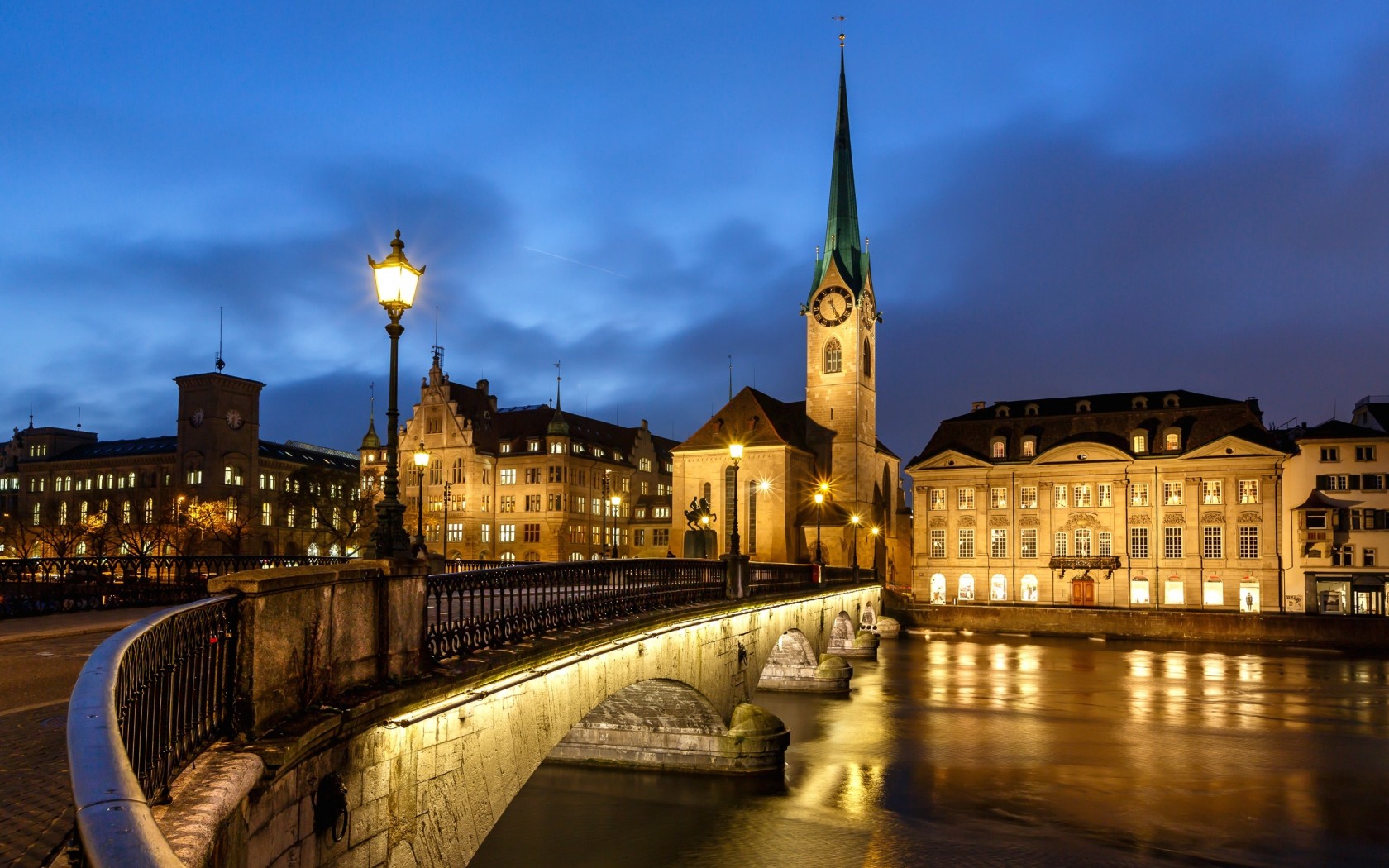 Zurich City Building Lighting - Along The River - HD Wallpaper 