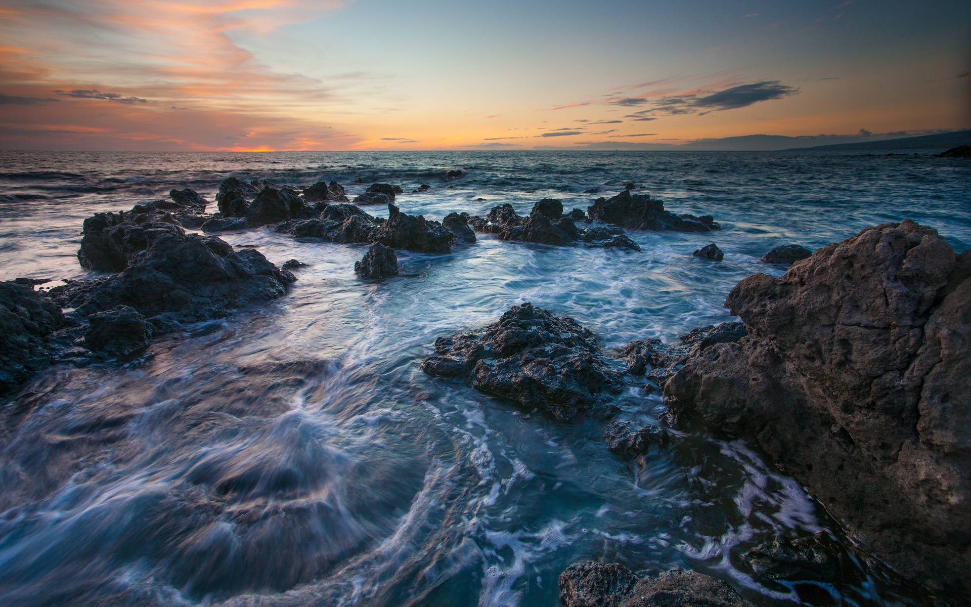 Wallpaper Hawaii Scenery, Sea, Rocks, Sunset - Sea Rocks - HD Wallpaper 