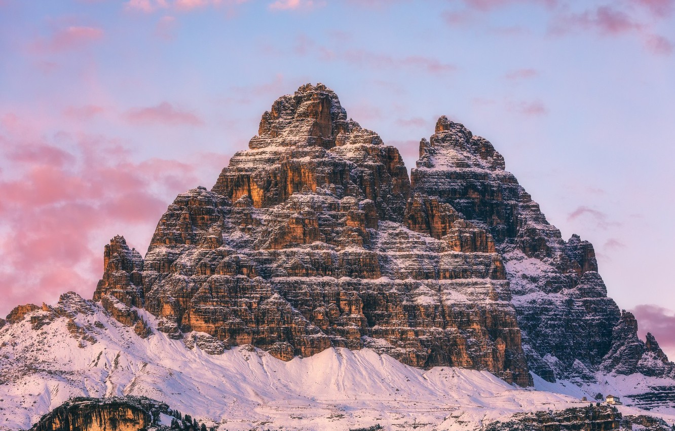 Photo Wallpaper Sunset, Mountains, Pink Sunset - Sexten Dolomites - HD Wallpaper 