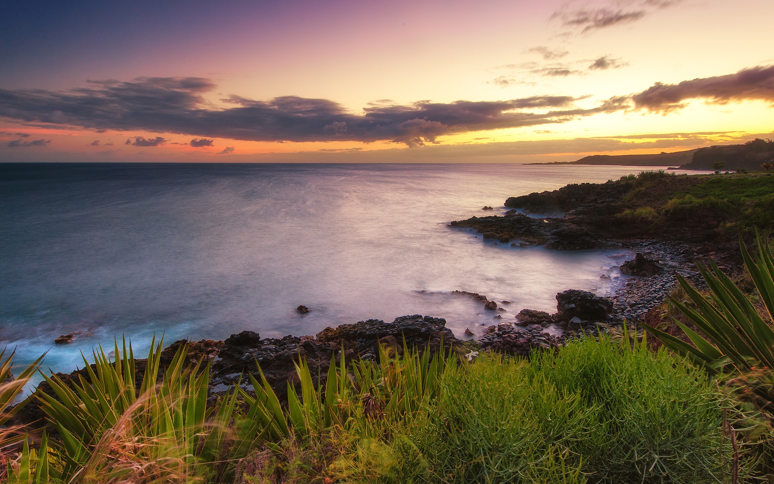 Wallpaper Hawaii, Sunset, Ocean, Nature Coast Scenery - Puesta De Sol Hawaii - HD Wallpaper 