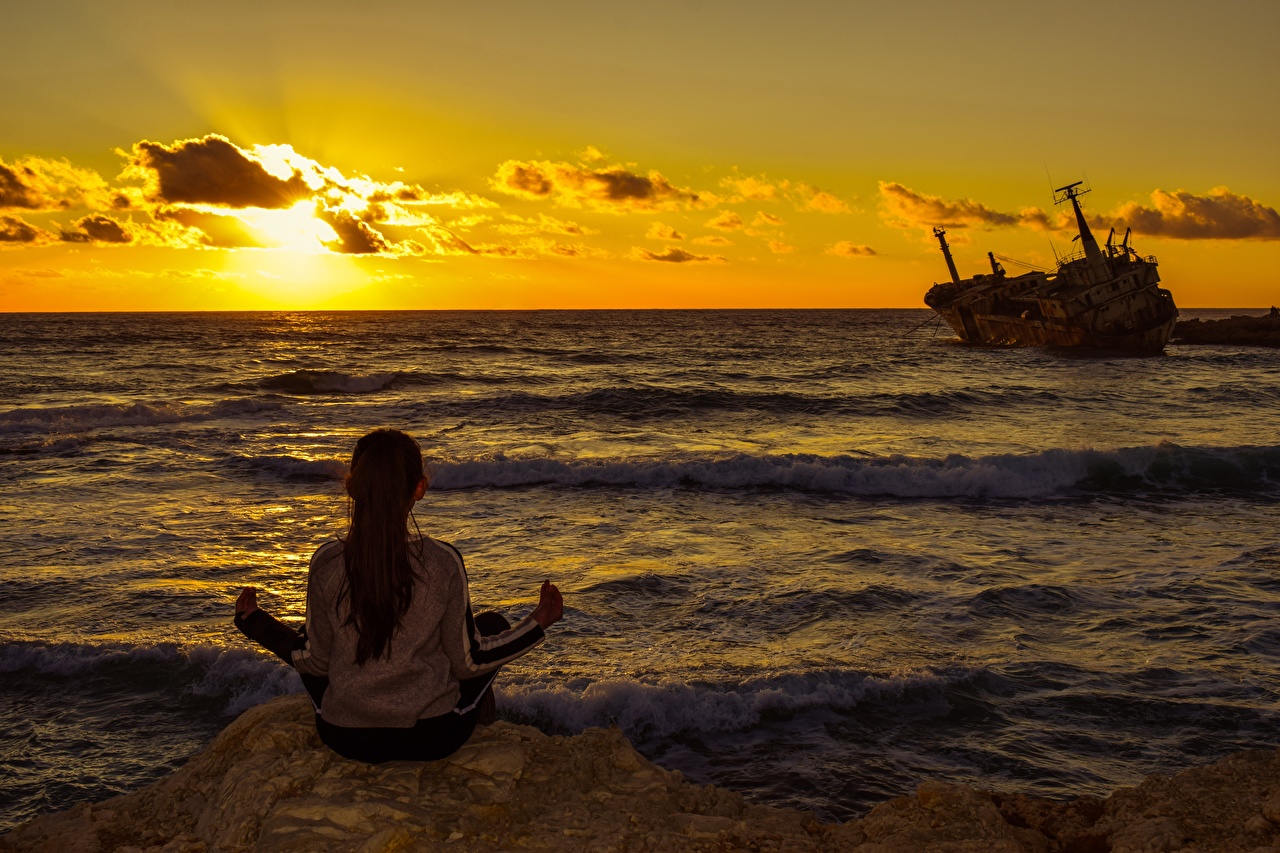 Sunset Meditation Yoga - HD Wallpaper 
