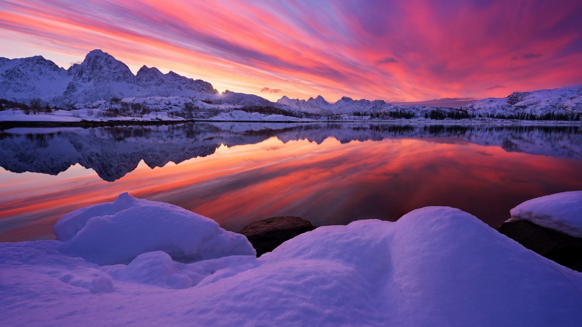Lake, Arctic, Reflection, Snow, Sunset - Snow Sunset - HD Wallpaper 