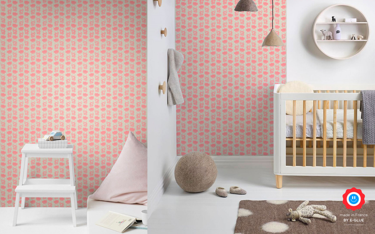 Pink Baby Monkey Wallpaper For Kids Room, Baby Girl - Simple Animal Themed Nursery - HD Wallpaper 