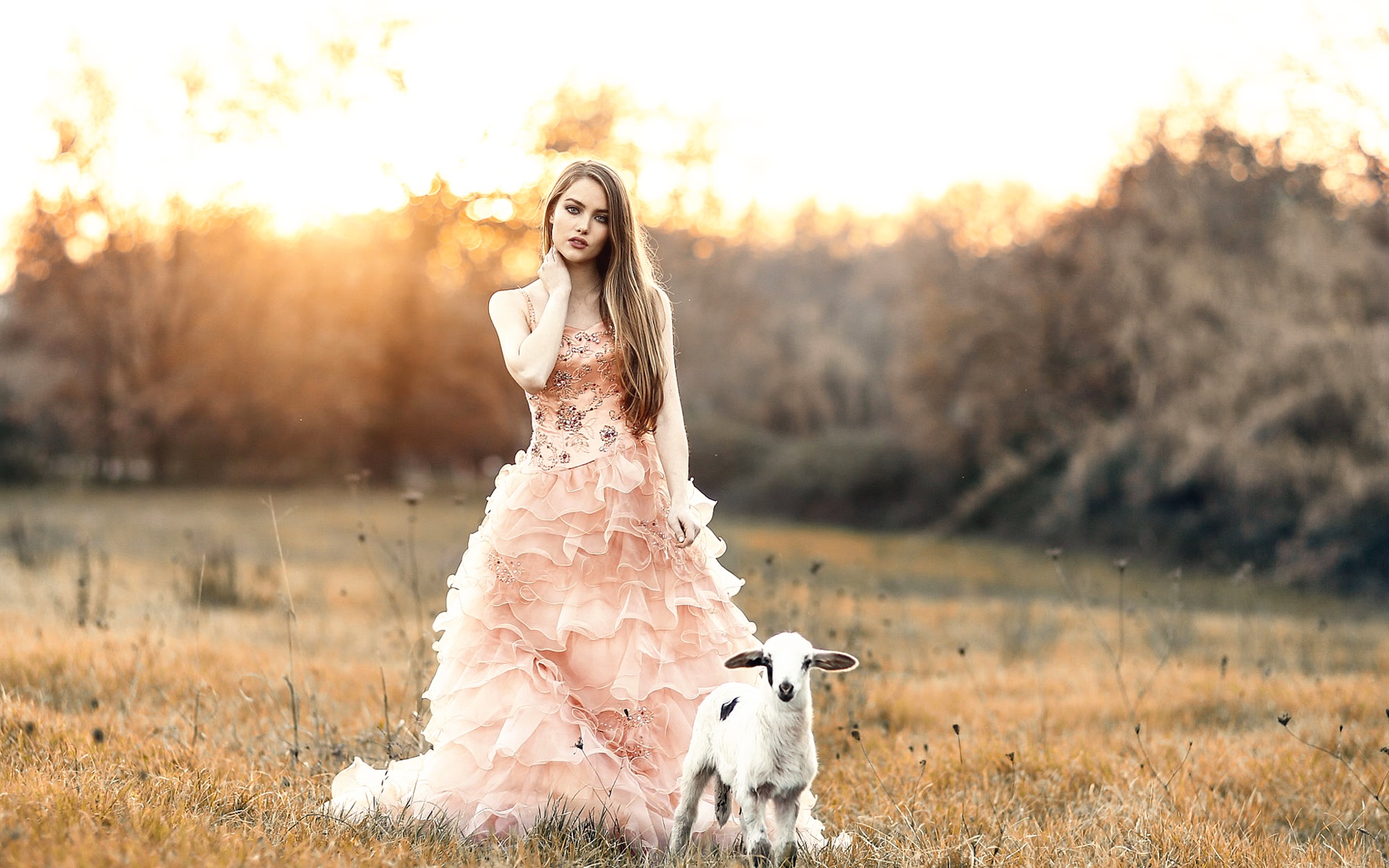 Wallpaper Sweet Girl And Lamb - Sweet Girl - HD Wallpaper 