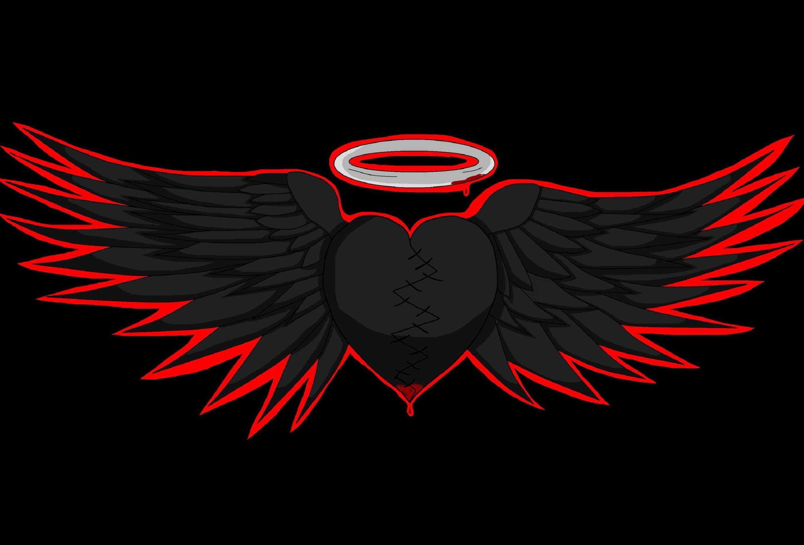 Black Hearted Angel Wings Wallpaper 
 Data Src Red - Wings Images Hd Download - HD Wallpaper 