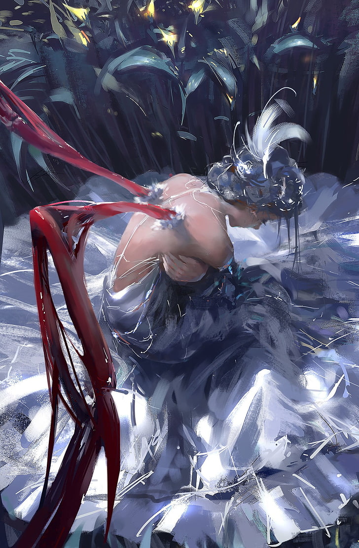 Woman With Red Wings Painting, Women, Anime, Drawing, - Wlop Ghostblade Ice Princess - HD Wallpaper 