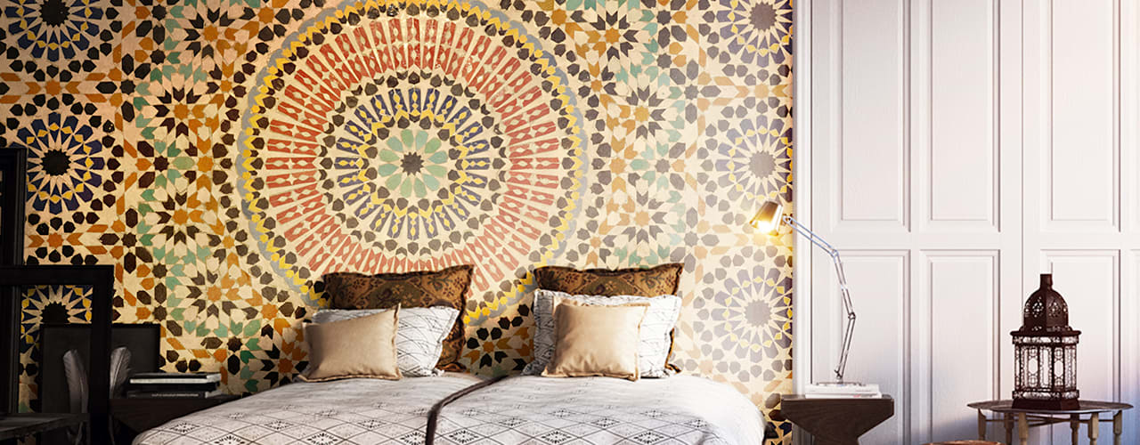 Bedroom Colonial Style Bedroom By Pixers Colonial - Oriental Bedroom Wallpaper Feature Wall - HD Wallpaper 