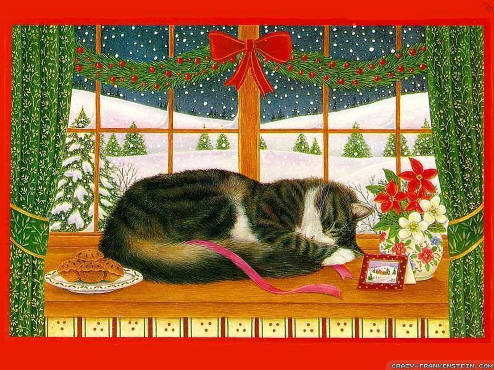 Christmas Cat Wallpaper Computer - HD Wallpaper 