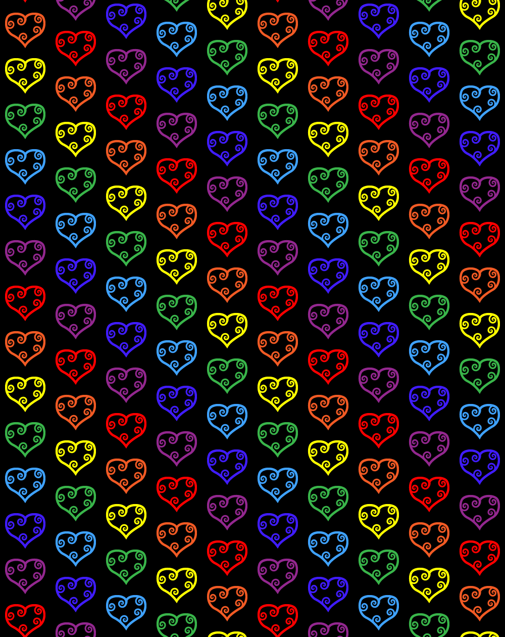 A Repeating Rainbow Pattern Of Hearts On A Black Background - Rainbow Heart - HD Wallpaper 