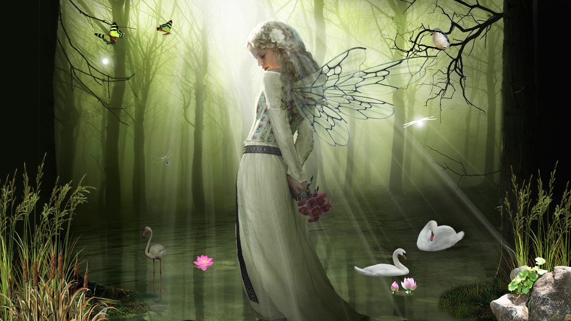 Full Hd Fantasy Fairy Love Heart Flowers - HD Wallpaper 