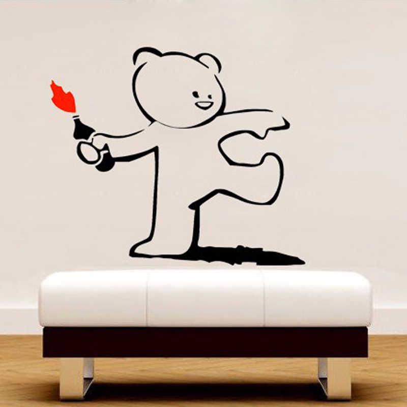 Banksy Wallpaper Lovely Cute Teddy Bear Throwing Fire - Teddy Bear Graffiti - HD Wallpaper 
