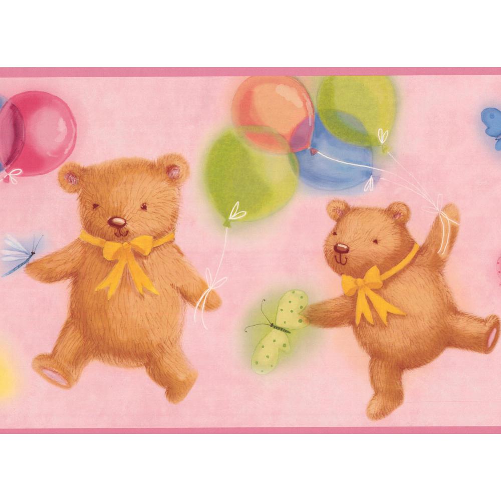 York Wallcoverings Teddy Bears With Balloons Pink Wallpaper - HD Wallpaper 