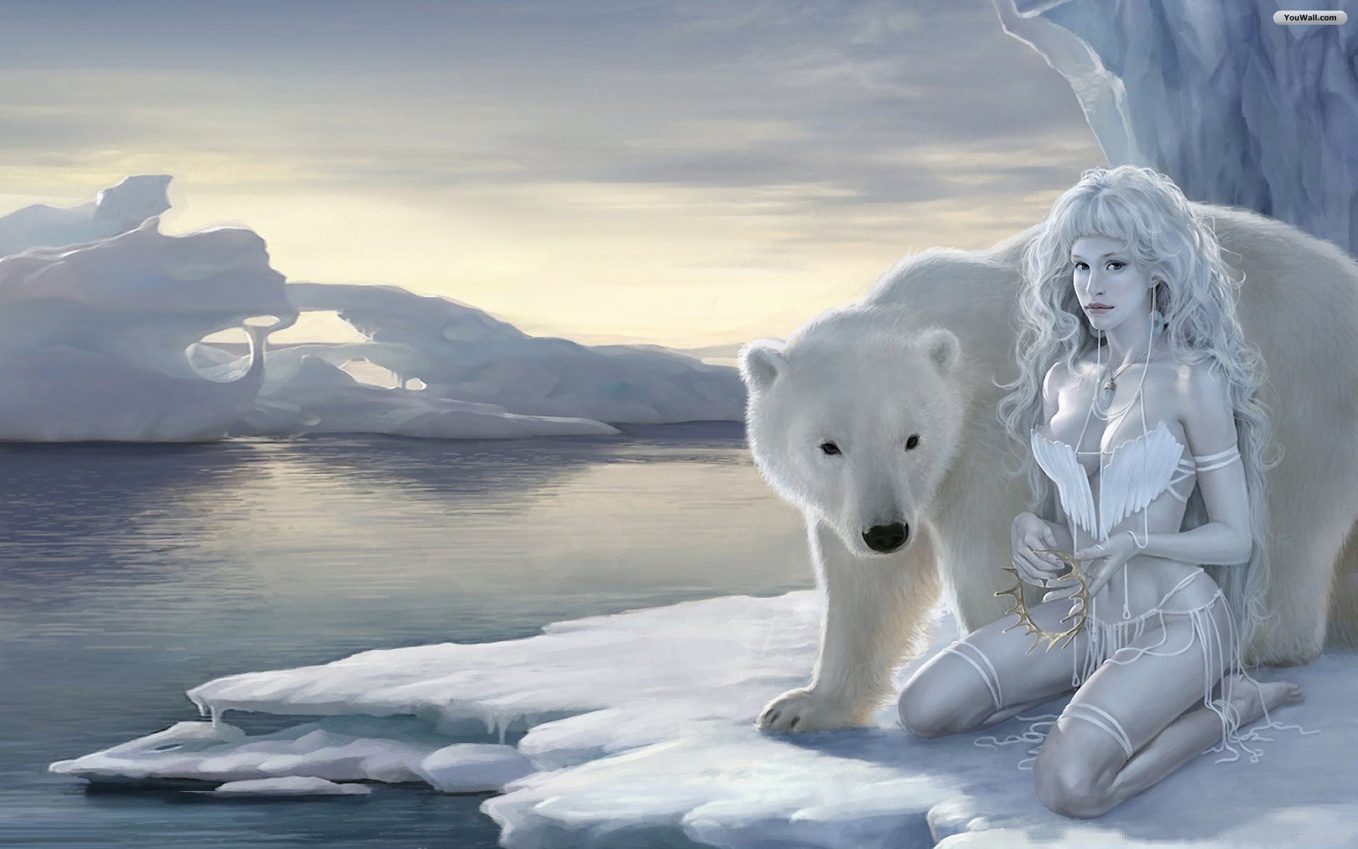 Polar Bear And Woman - HD Wallpaper 