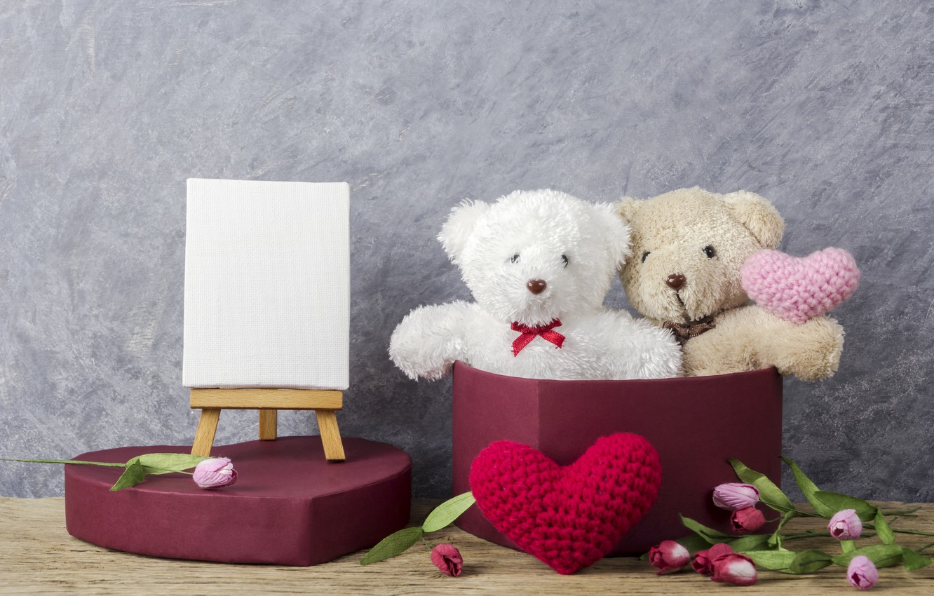 Photo Wallpaper Love, Flowers, Gift, Toy, Heart, Bear, - Teddy Day For Husband - HD Wallpaper 