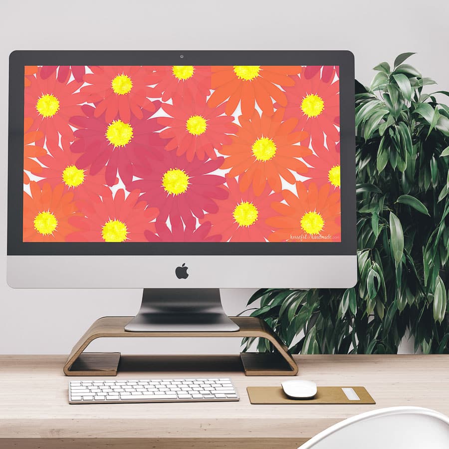 Computer On The Desk With Colorful Floral Digital Wallpaper - Imac Mockup Free - HD Wallpaper 