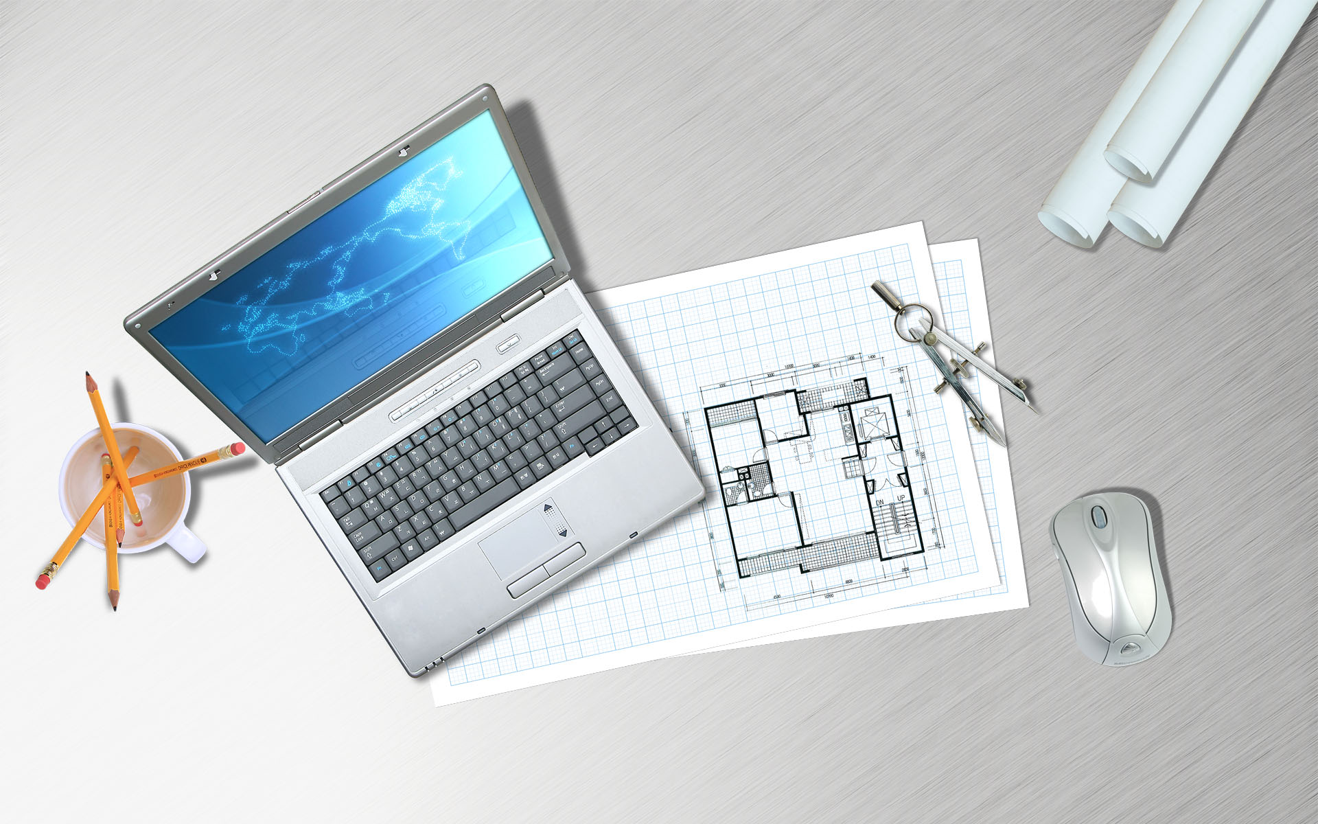 Synthesis Of The Desktop - Architecture Wallpaper Plans - HD Wallpaper 