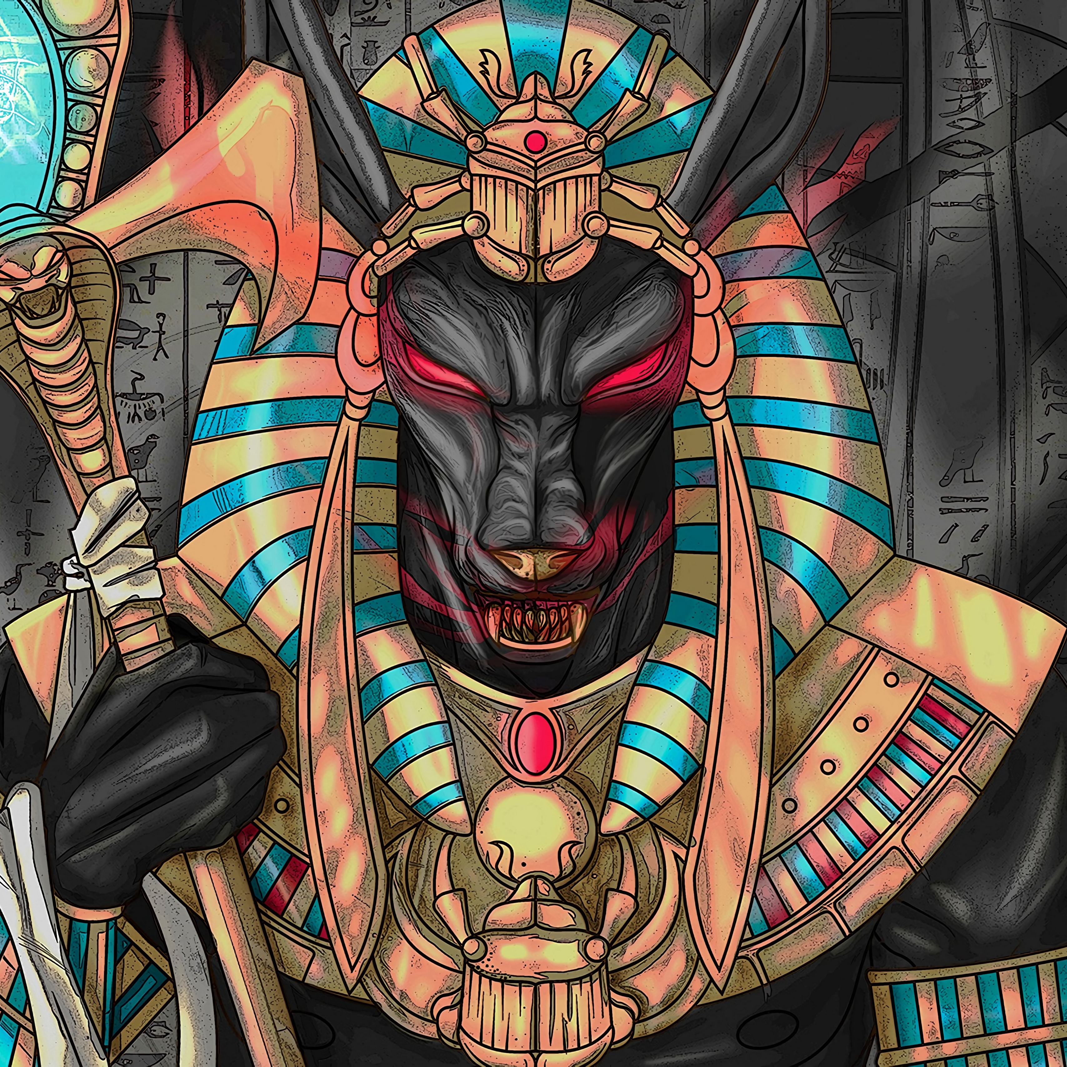 Wallpaper Wolf, Pharaoh, Art, Ancient Egypt - Egyptian Wallpaper Iphone - HD Wallpaper 