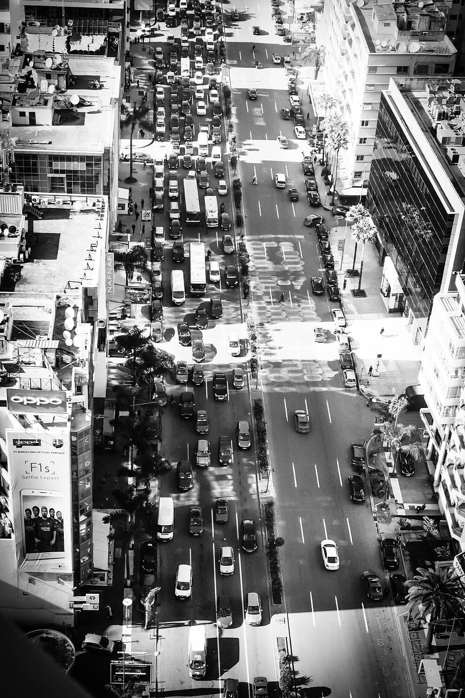Cars On Casablanca, Aerial Grayscale Photo Of City, - Photograph - HD Wallpaper 