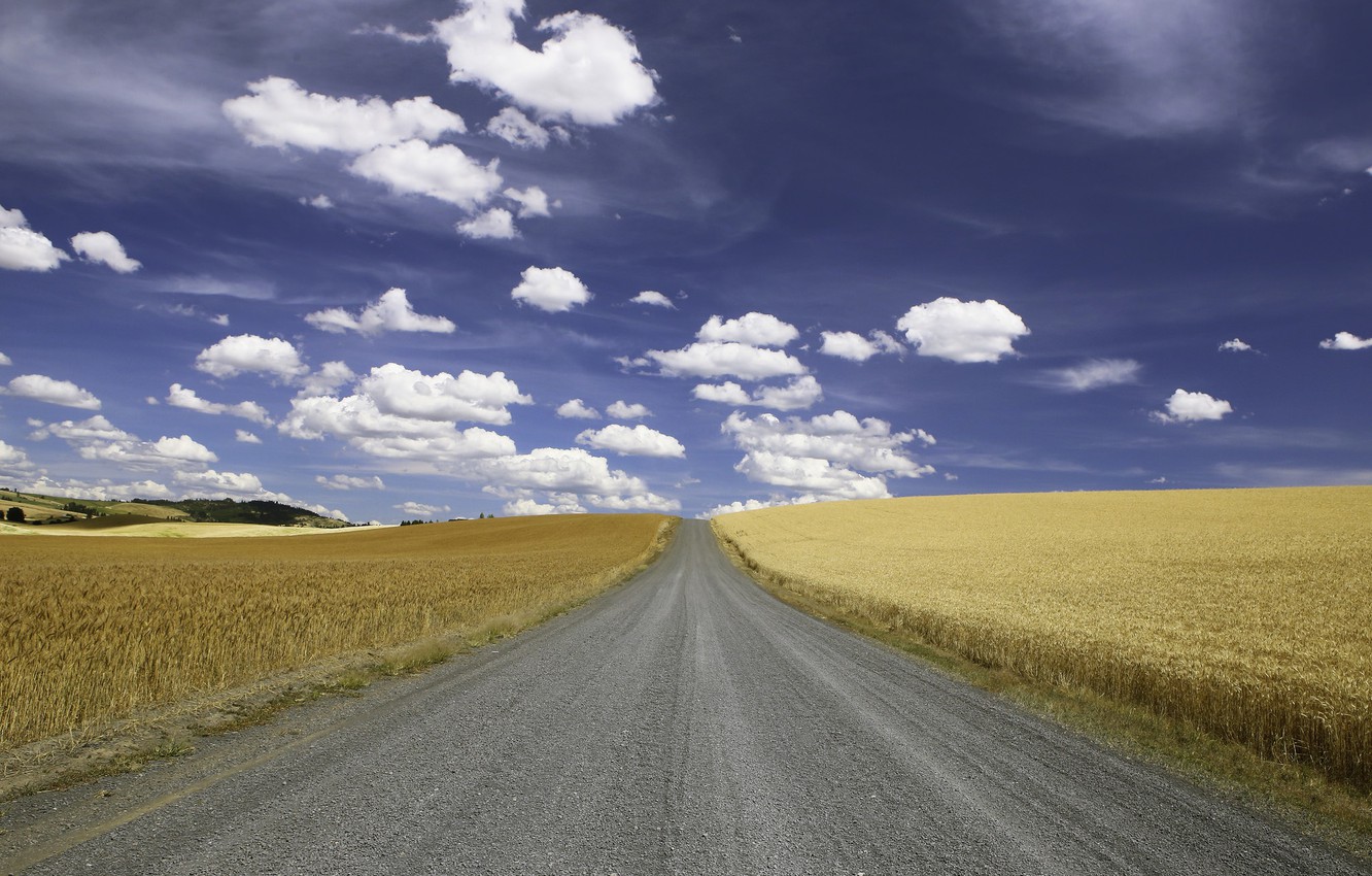 Photo Wallpaper Road, Clouds, Wheat, Countryside, Farm, - Field - HD Wallpaper 