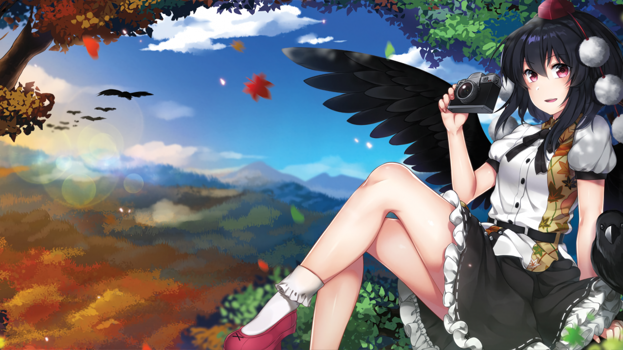 Shameimaru Aya, Touhou, Black Wings, Camera, Crow - Aya Shameimaru - HD Wallpaper 