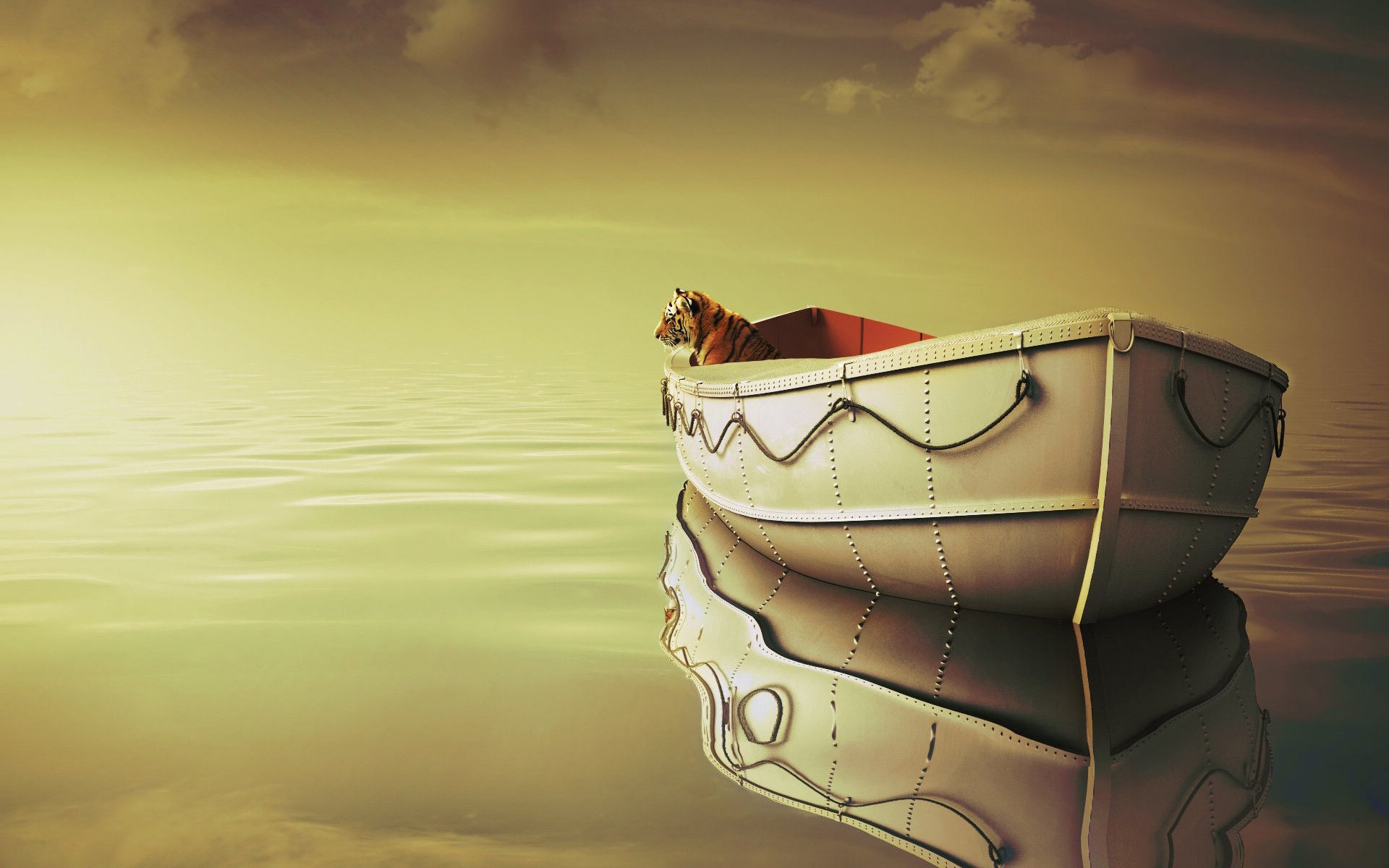 Life Of Pi Boat Tiger - Hd Background For Life - HD Wallpaper 