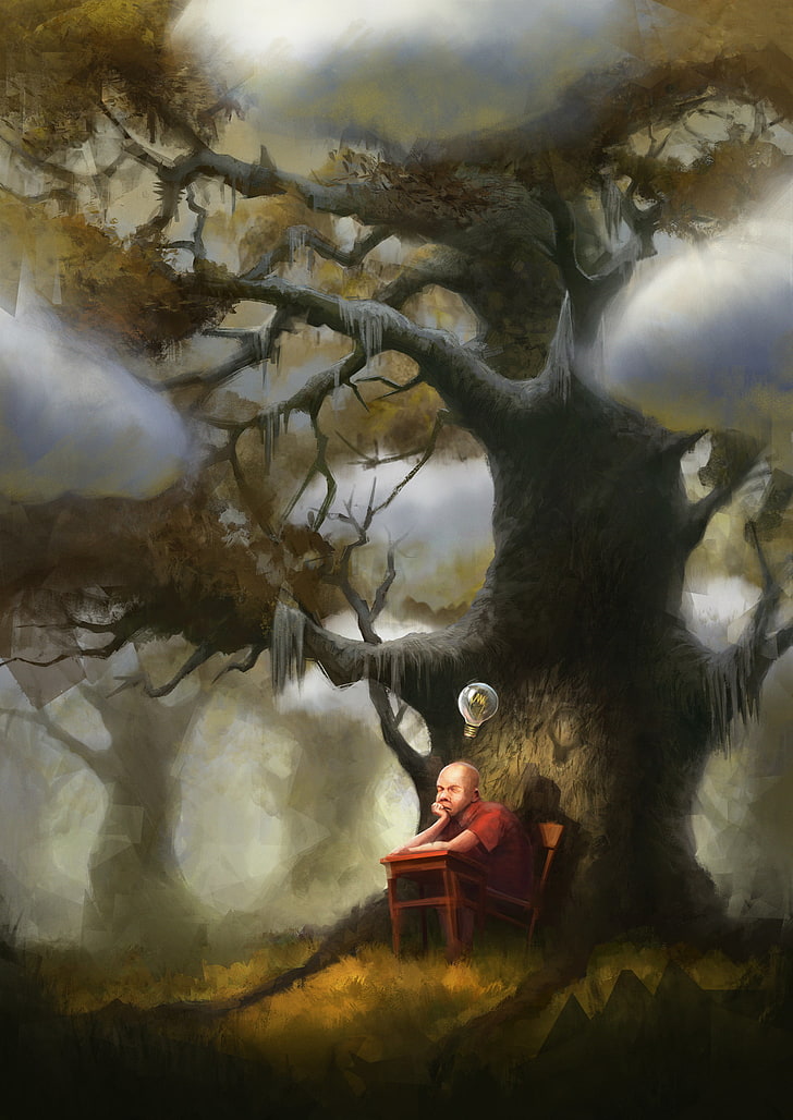 Pupil, Idea, Lamp, Tree, Thoughts, Art, One Person, - Idea Iphone - HD Wallpaper 