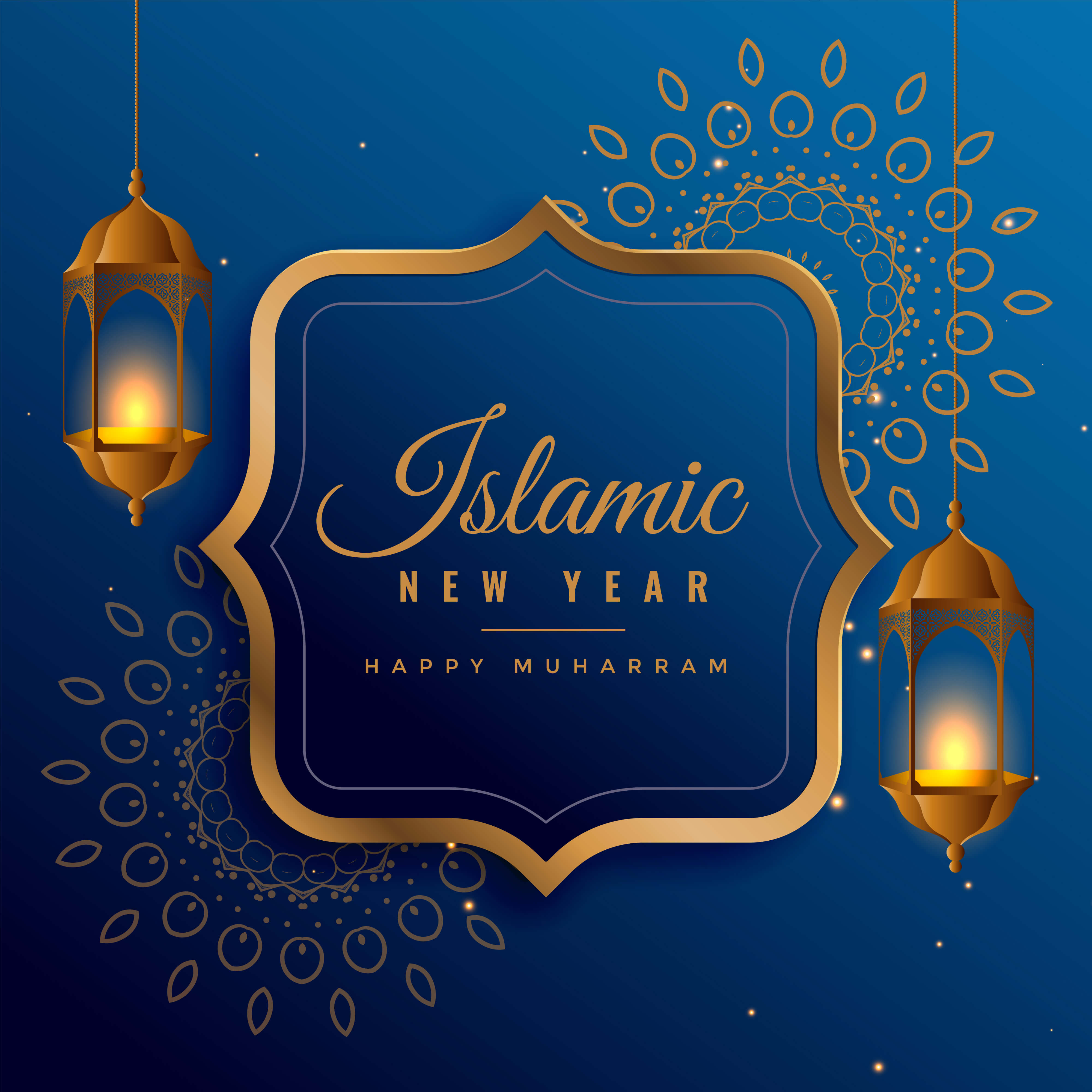 Creative Islamic New Year Design With Hanging Lanterns - Islamic New Year 2019 - HD Wallpaper 