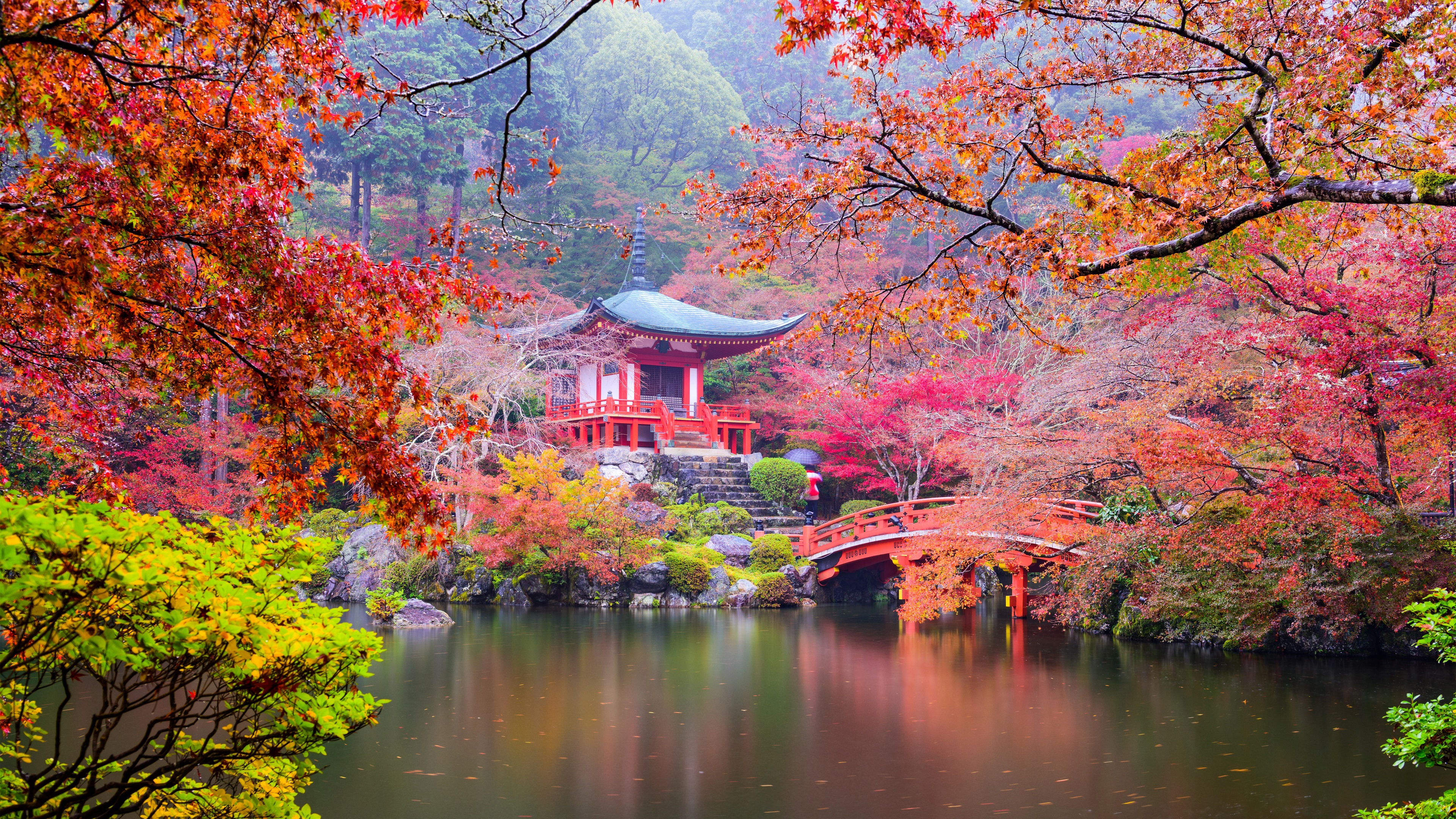 Wallpaper Japan, Kyoto, Park, Pagoda, Colorful Leaves, - Kyoto Japan - HD Wallpaper 