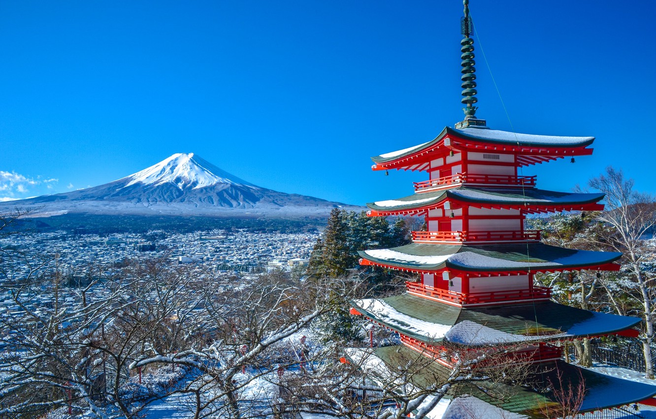 Photo Wallpaper Winter, Mountain, The Volcano, Japan, - Fuji Mountain Winter - HD Wallpaper 