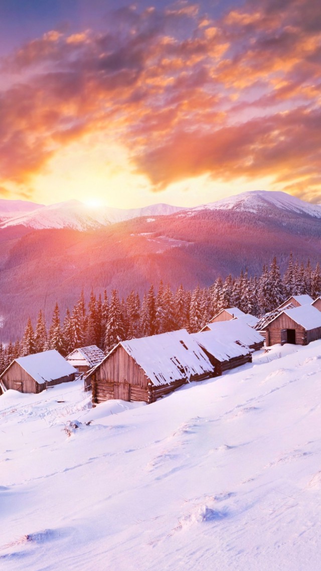 Mountains, 5k, 4k Wallpaper, Hills, Sunset, Snow, Winter, - 고화질 겨울 배경 화면 - HD Wallpaper 